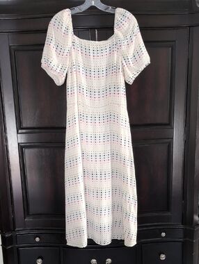 LOFT White Midi Dress with Multicolor Dot Print